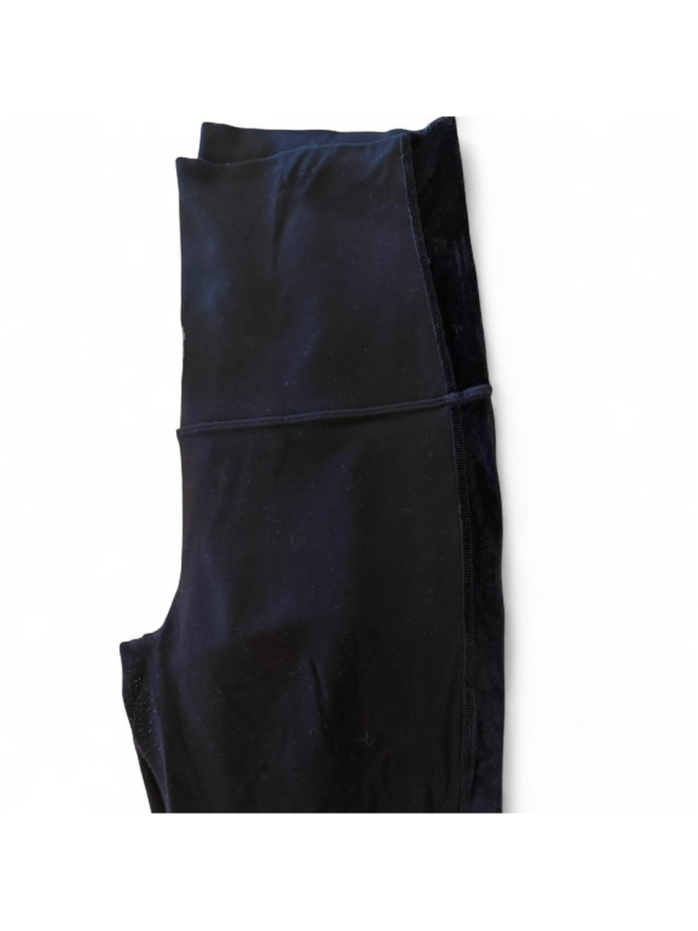 Lululemon black high-waisted leggings with black velvet down both legs - Picture 4 of 4